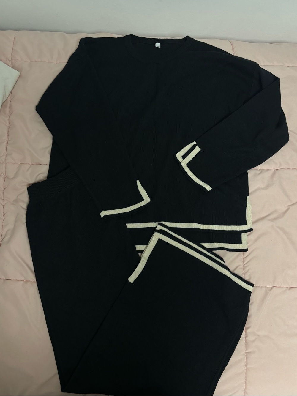 Black Women's Sweater Set with Ivory Trim